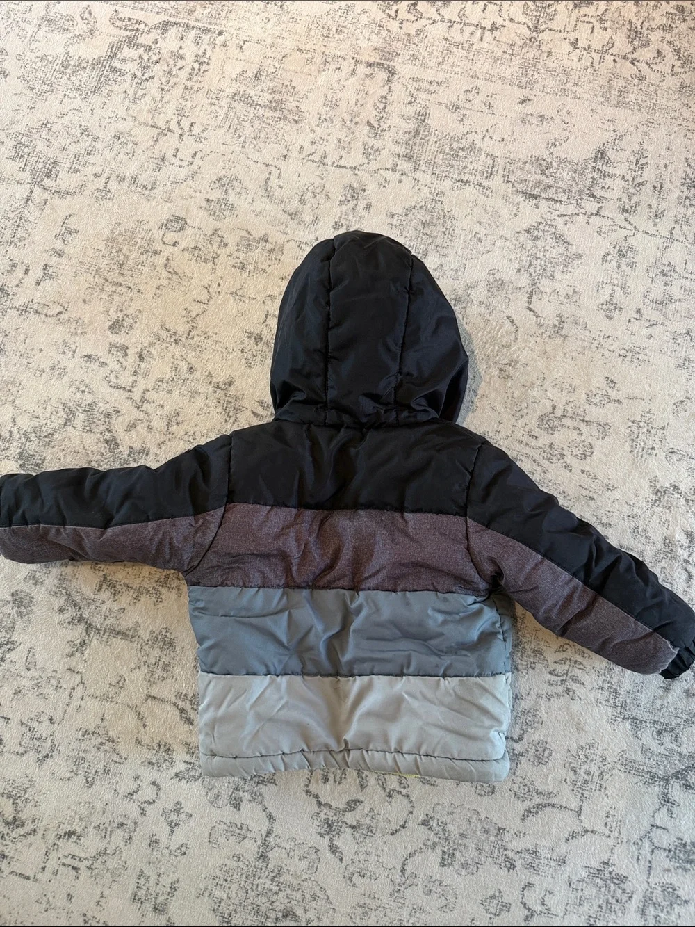 OshKosh B'gosh Colorblock Hooded Puffer Jacket - Black, Gray & Lime